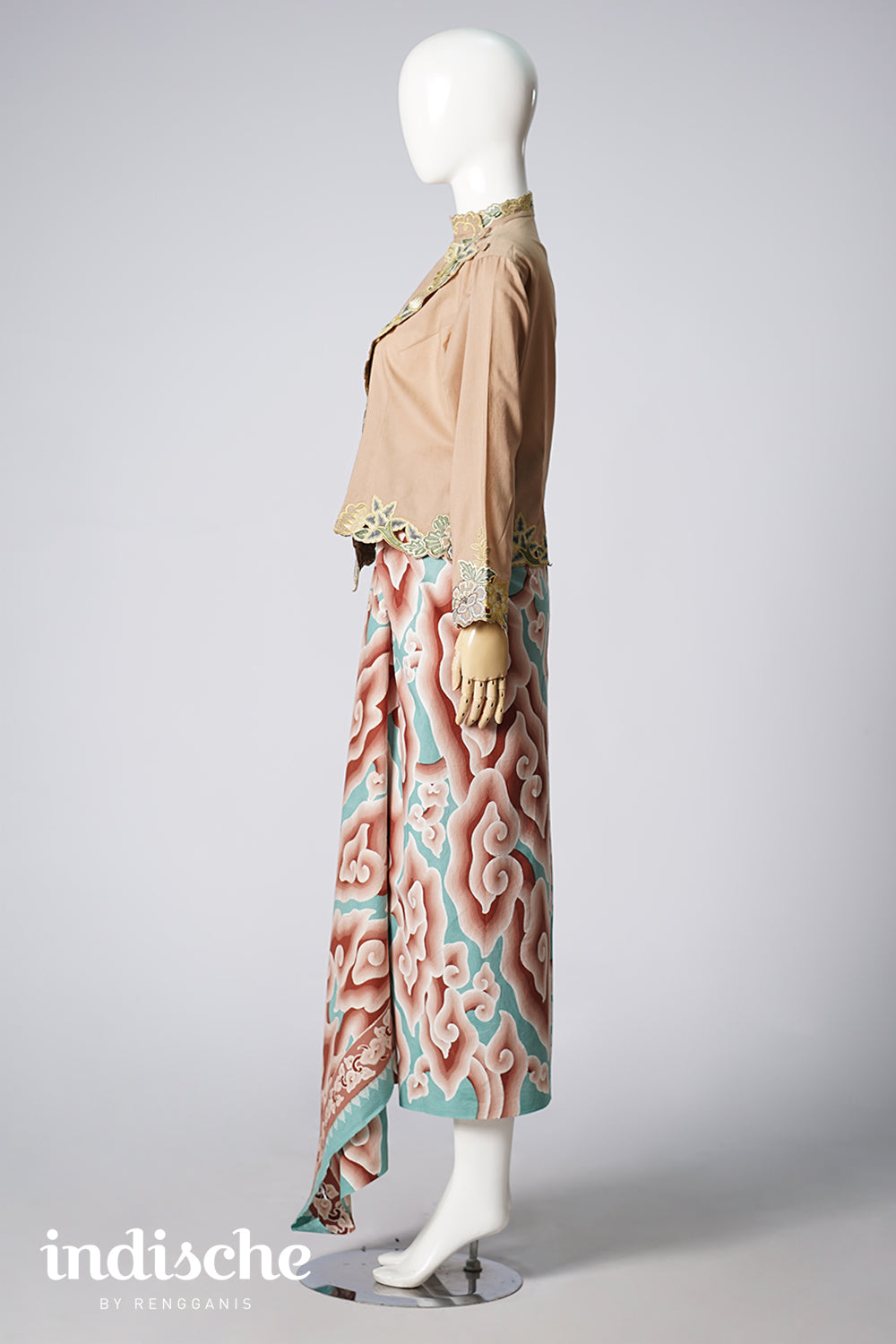Long Sleeved Kebaya Beskap Peonies in Taupe Brown