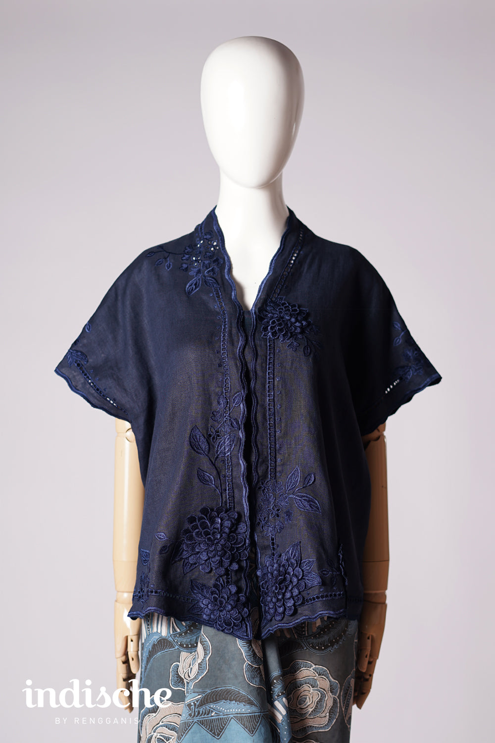 Dahlia Oversized Kebaya in Navy Blue