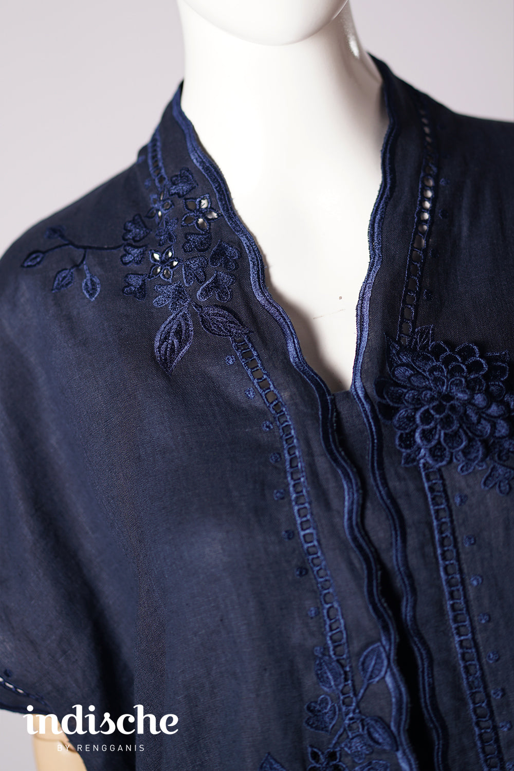 Dahlia Oversized Kebaya in Navy Blue