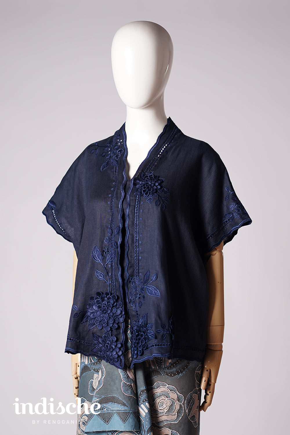 Dahlia Oversized Kebaya in Navy Blue