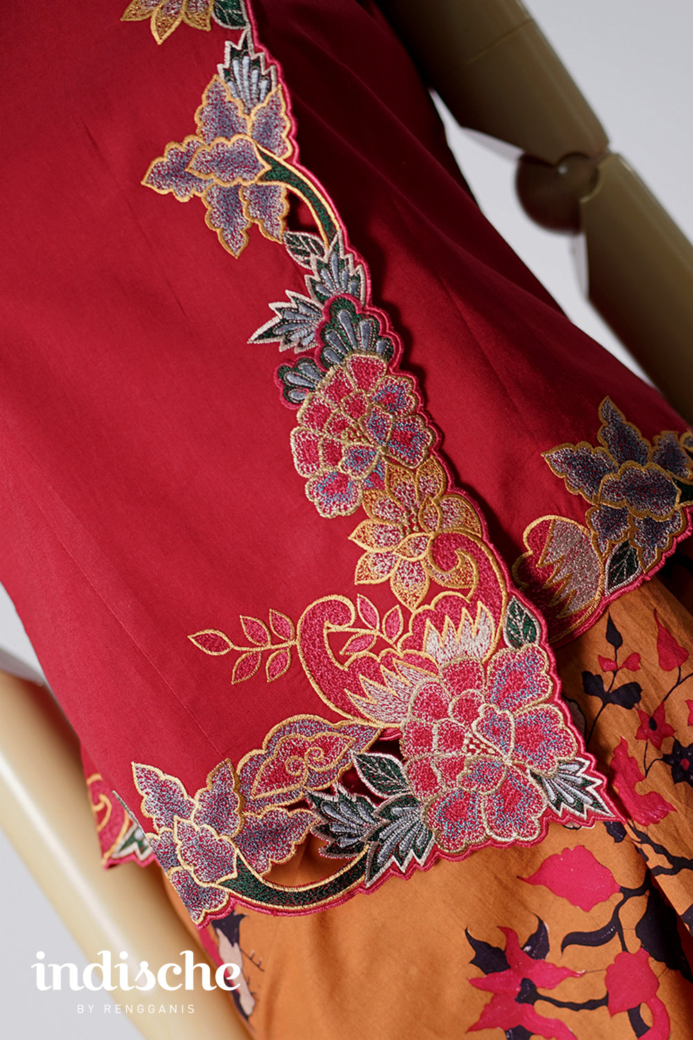 Cap Sleeved Kebaya Beskap Peonies in Maroon