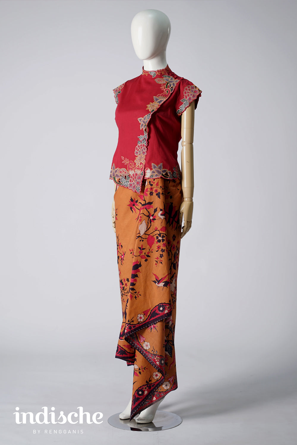 Cap Sleeved Kebaya Beskap Peonies in Maroon