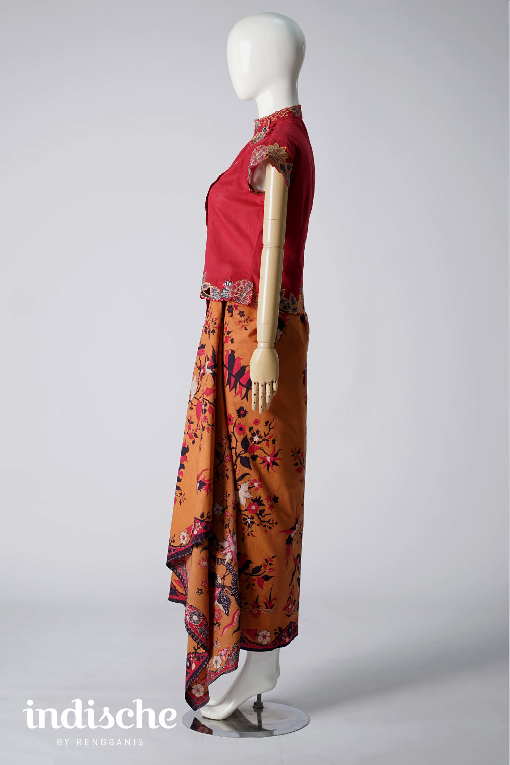 Cap Sleeved Kebaya Beskap Peonies in Maroon