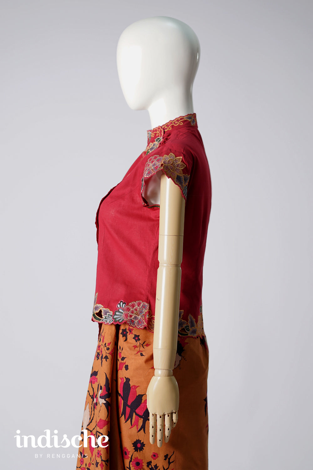 Cap Sleeved Kebaya Beskap Peonies in Maroon