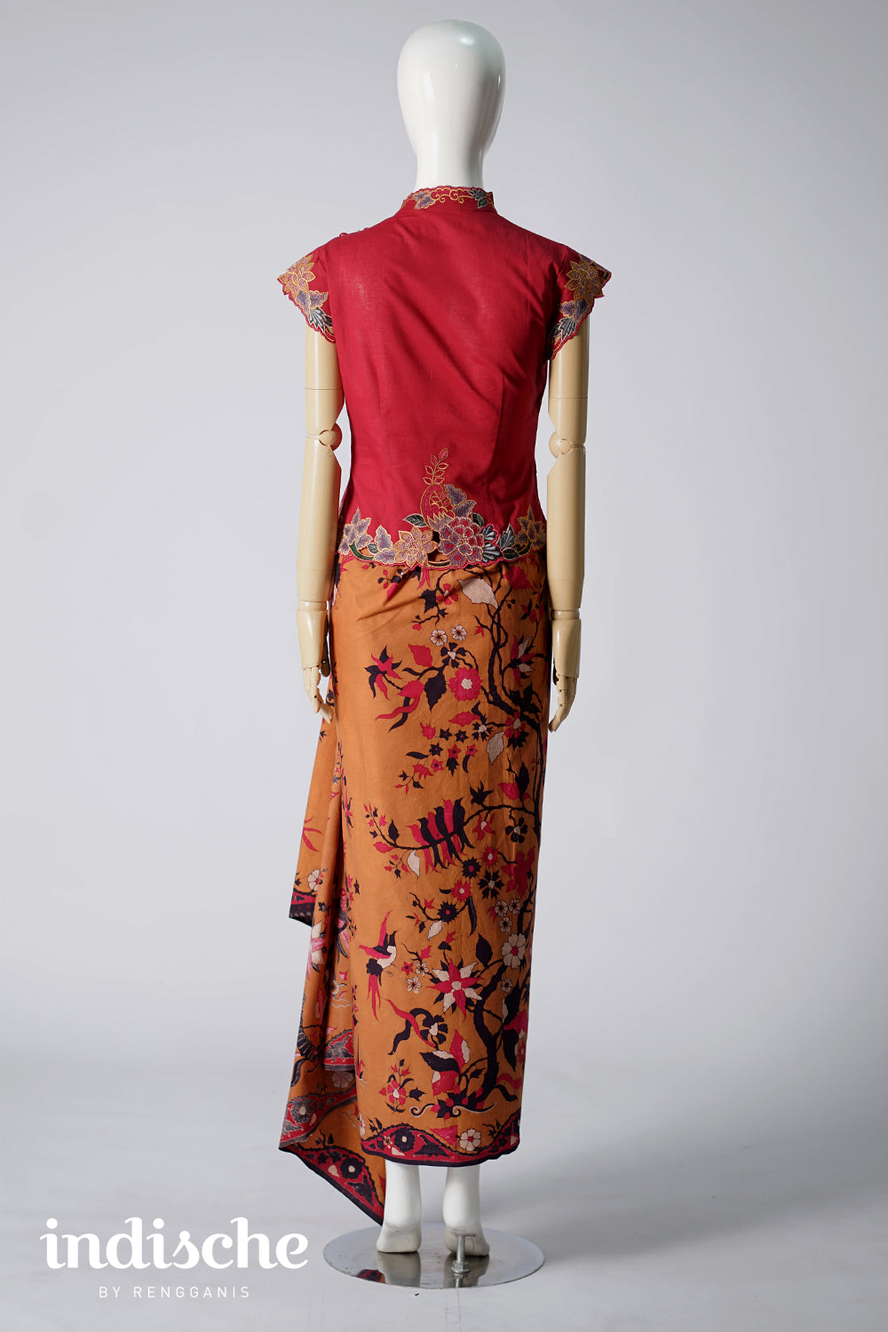 Cap Sleeved Kebaya Beskap Peonies in Maroon