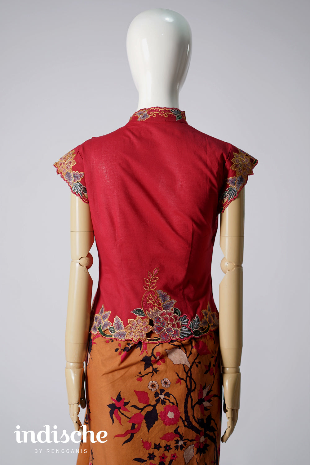 Cap Sleeved Kebaya Beskap Peonies in Maroon