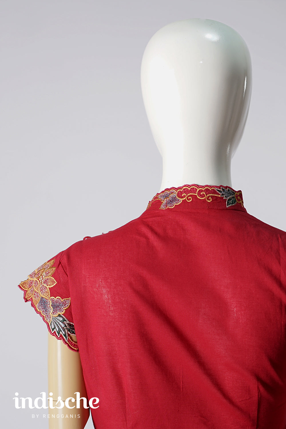 Cap Sleeved Kebaya Beskap Peonies in Maroon