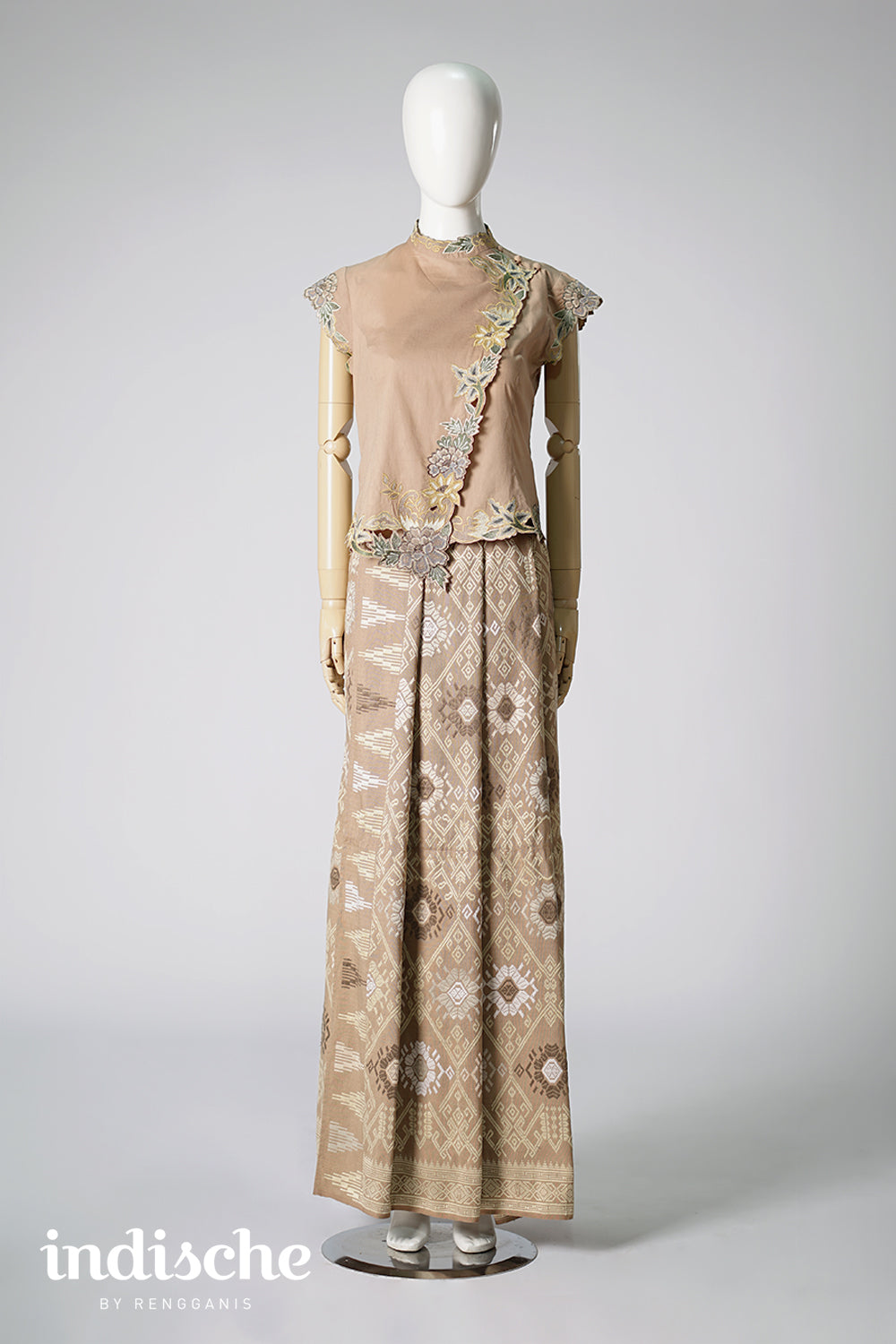 Cap Sleeved Kebaya Beskap Peonies in Taupe