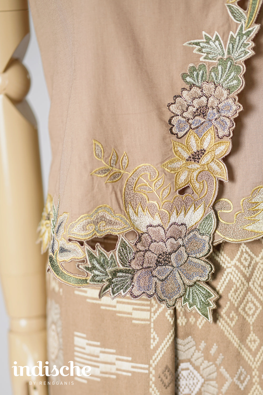 Cap Sleeved Kebaya Beskap Peonies in Taupe