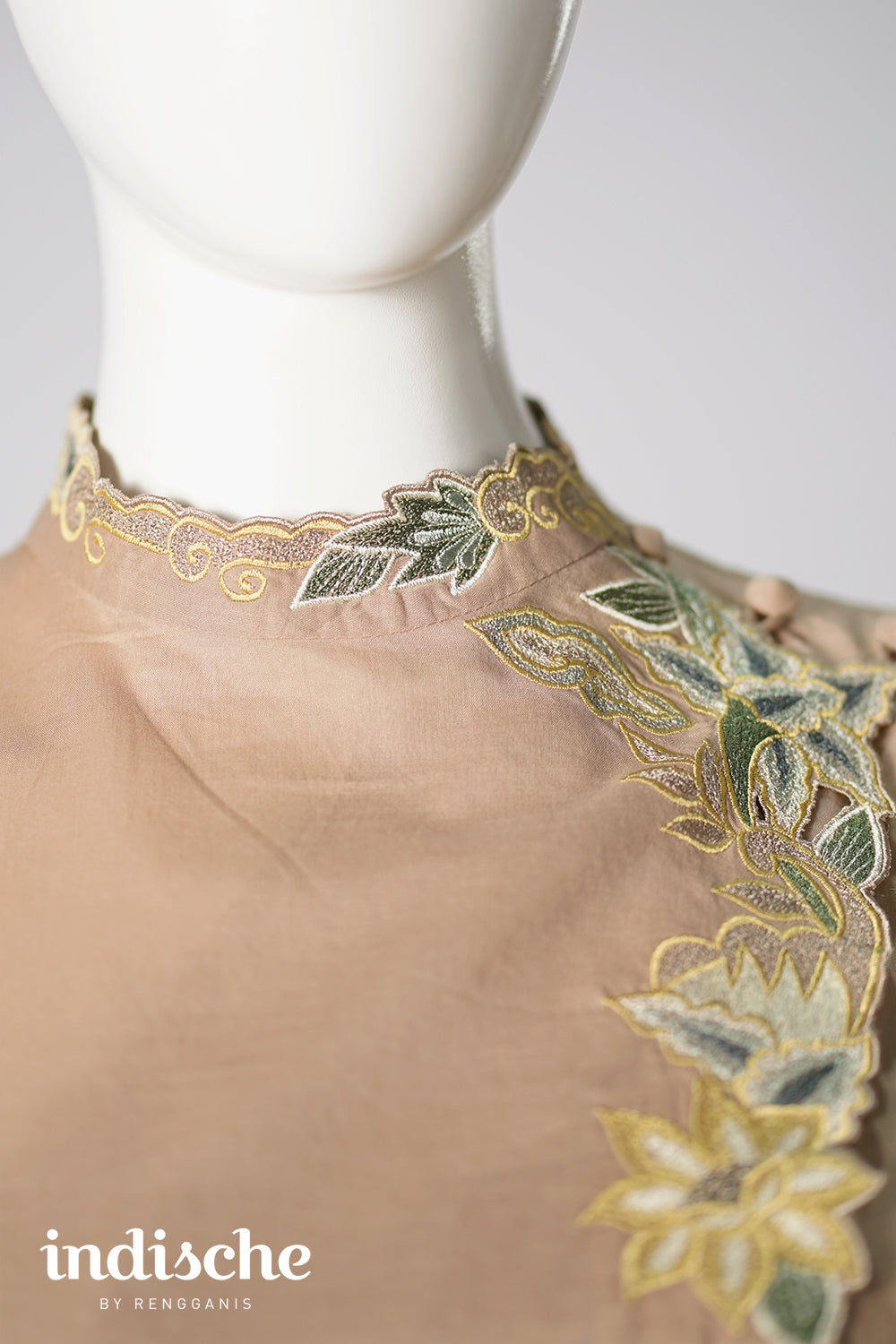 Cap Sleeved Kebaya Beskap Peonies in Taupe