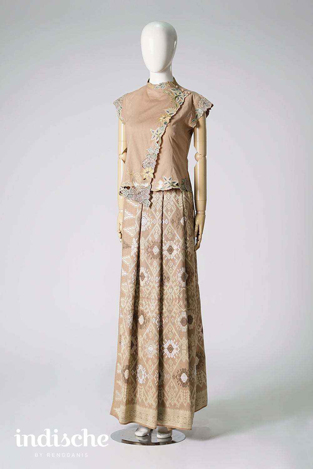 Cap Sleeved Kebaya Beskap Peonies in Taupe