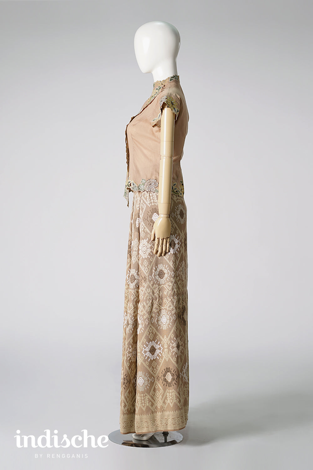 Cap Sleeved Kebaya Beskap Peonies in Taupe