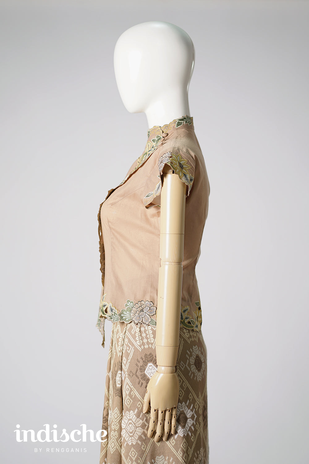 Cap Sleeved Kebaya Beskap Peonies in Taupe