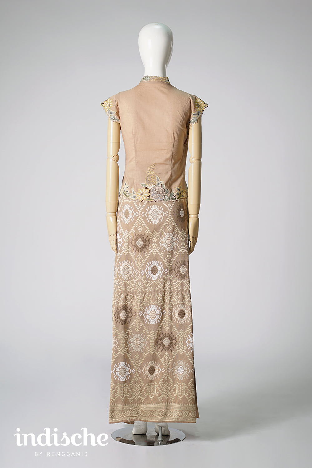 Cap Sleeved Kebaya Beskap Peonies in Taupe