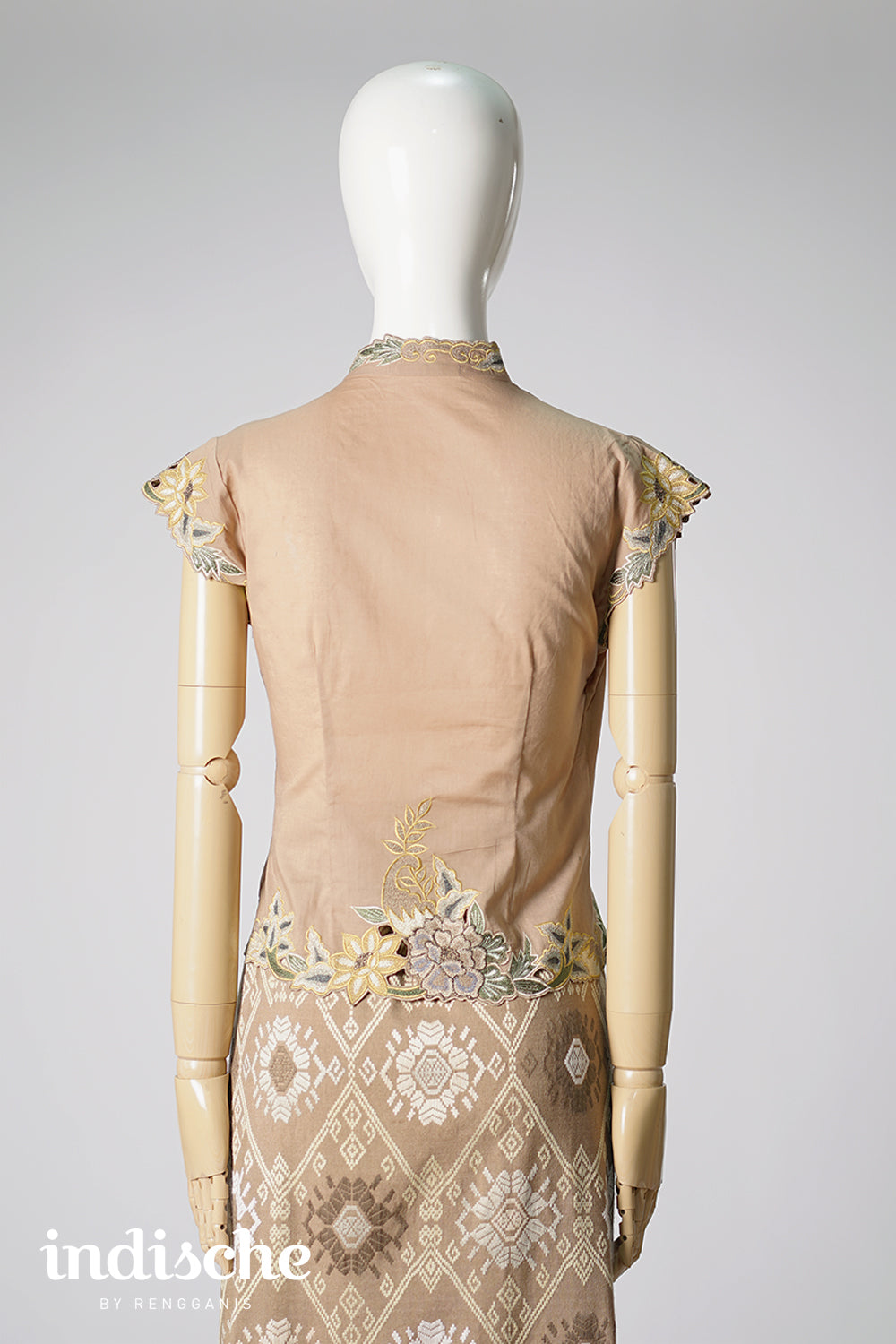 Cap Sleeved Kebaya Beskap Peonies in Taupe