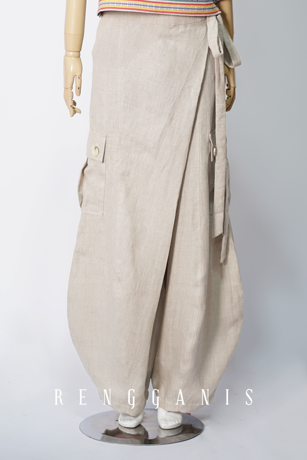 Cargo Balloon Tie Pants in Linen