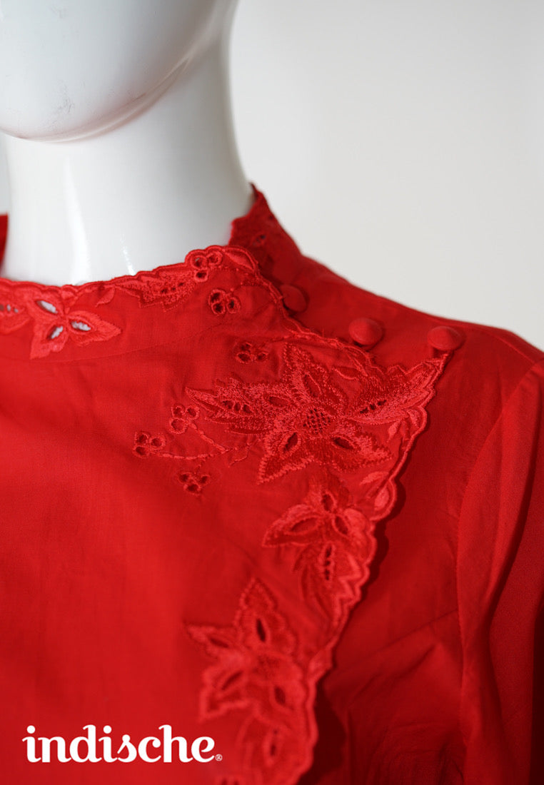 Cap Sleeved Kebaya Beskap in Red