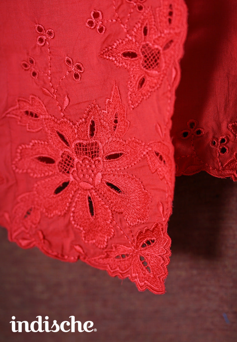 Cap Sleeved Kebaya Beskap in Red