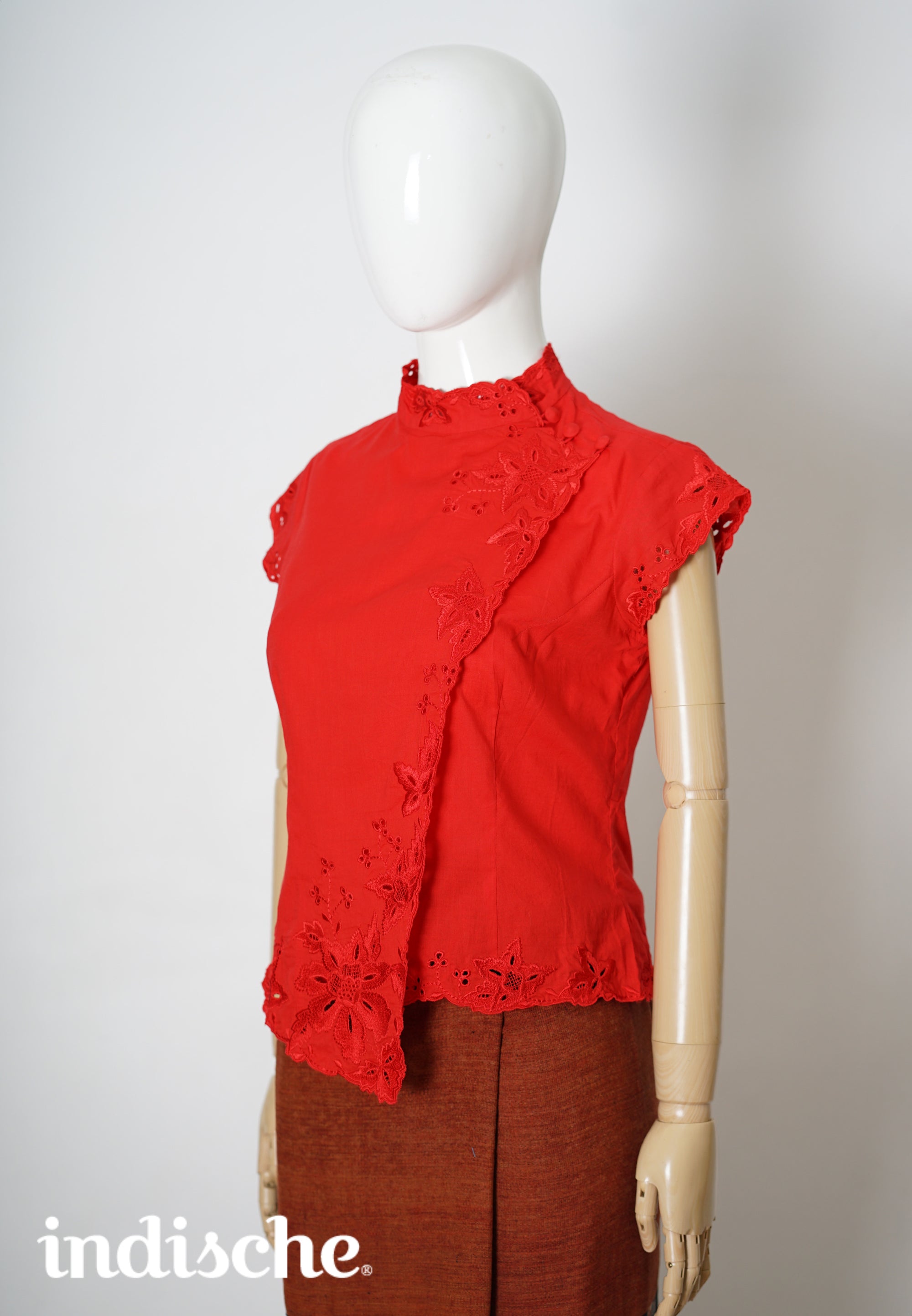 Cap Sleeved Kebaya Beskap in Red