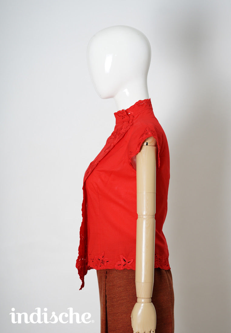 Cap Sleeved Kebaya Beskap in Red