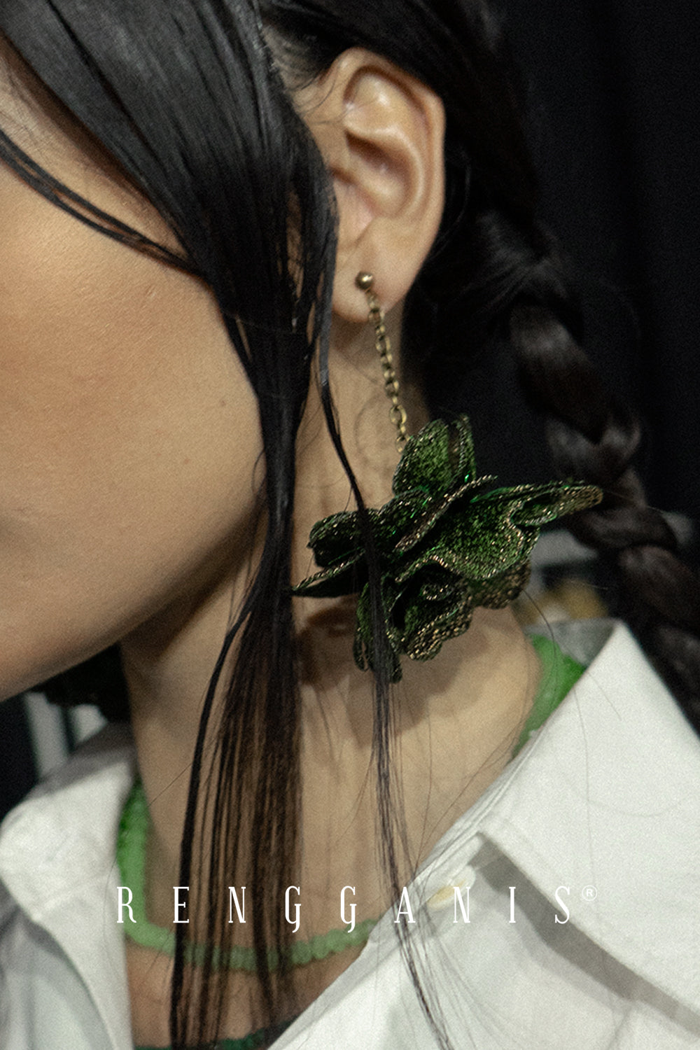 Drop Earrings with Single Chain and 3D Flower
