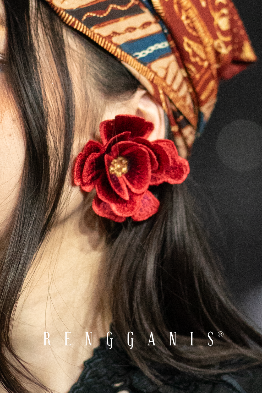 Post Earrings in Red 3D Flower