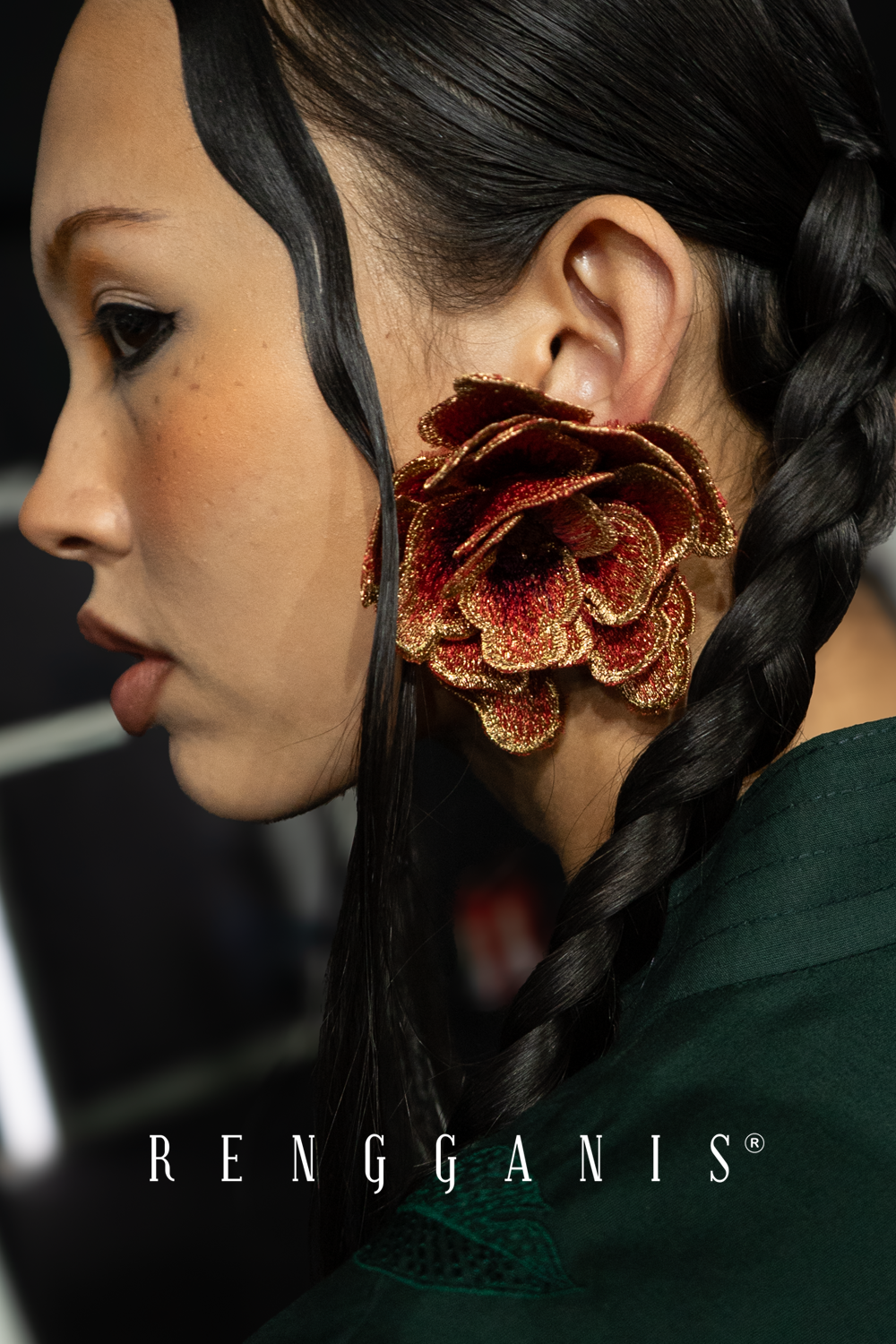 Post Earrings in Red Gold 3D Flower