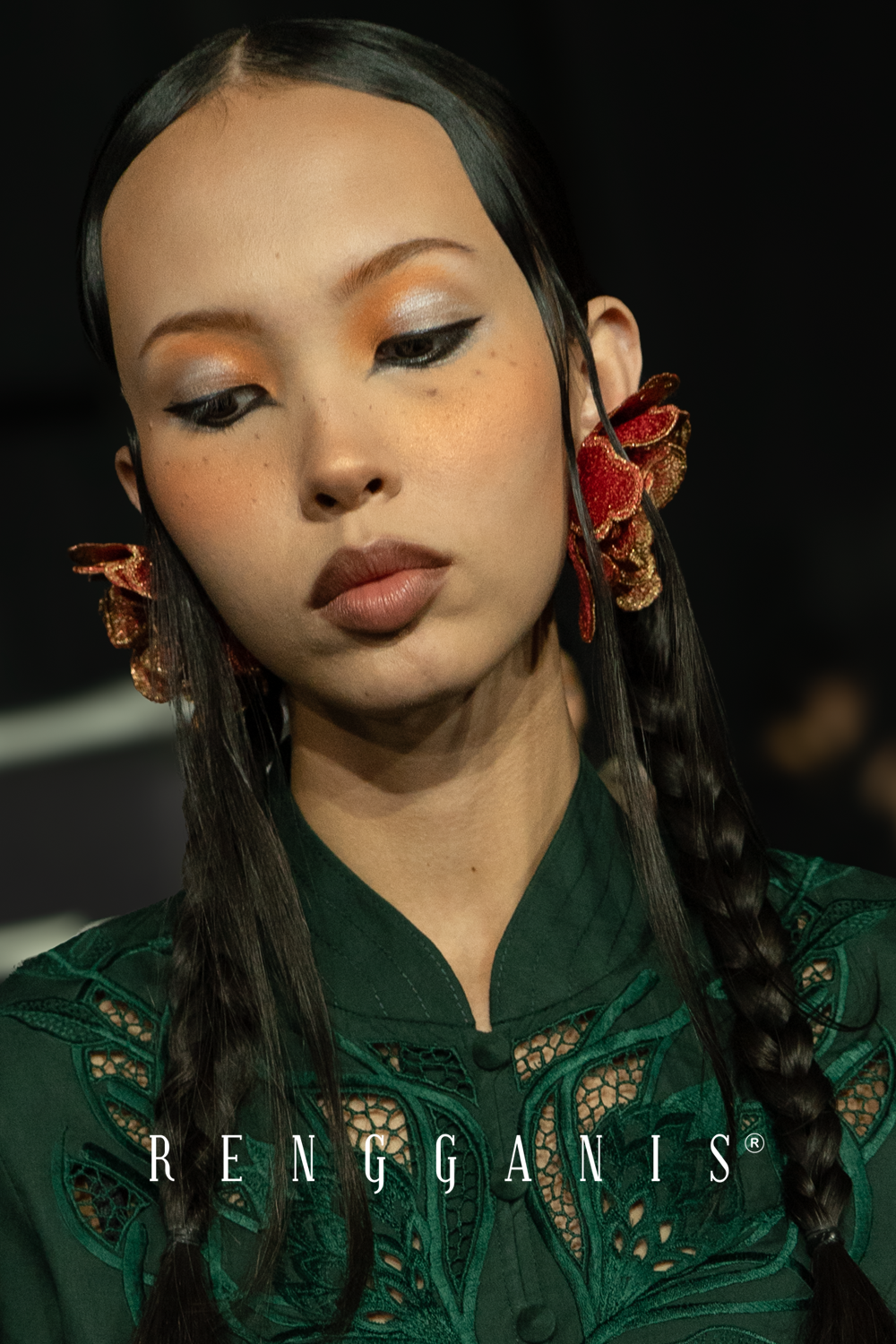Post Earrings in Red Gold 3D Flower