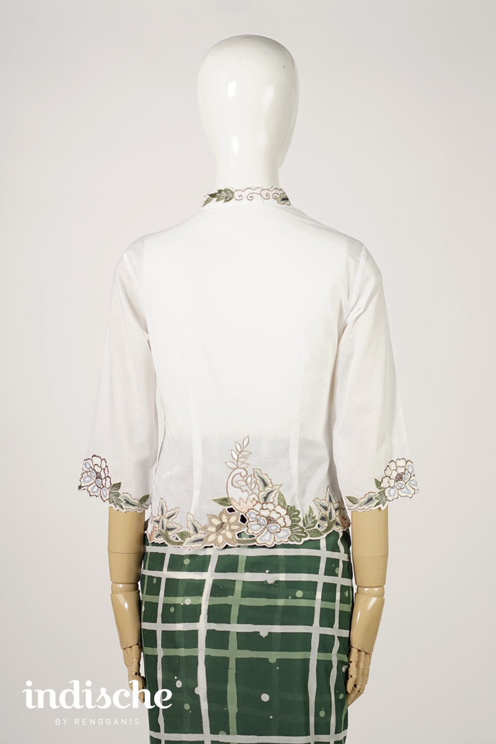 3/4 Sleeved Kebaya Beskap Peonies in White