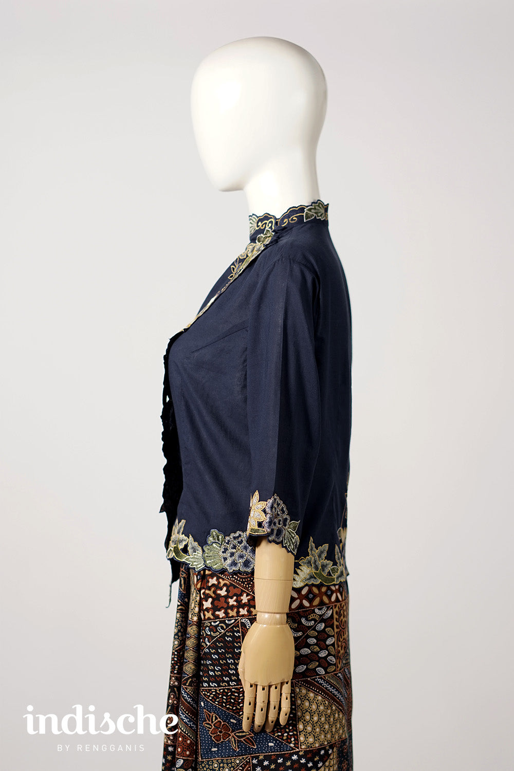 3/4 Sleeved Kebaya Beskap Peonies in Navy Blue