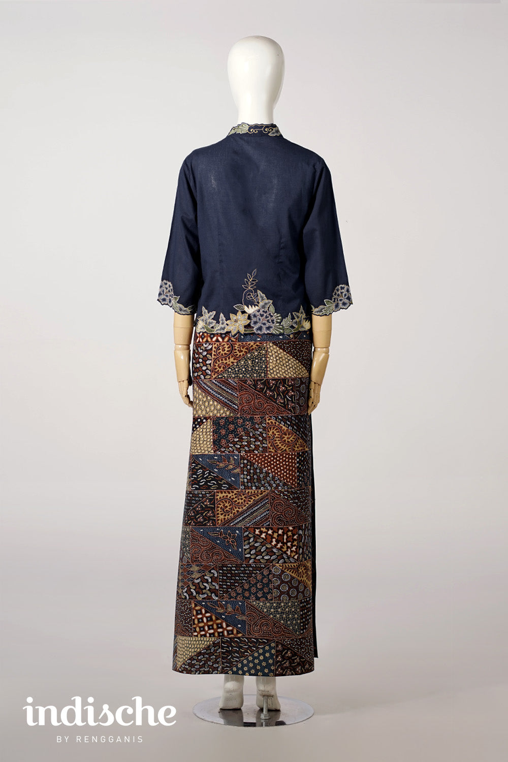 3/4 Sleeved Kebaya Beskap Peonies in Navy Blue