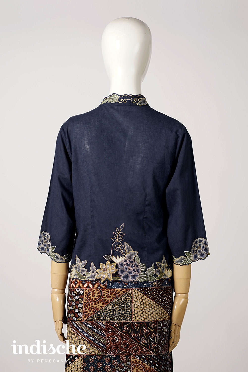 3/4 Sleeved Kebaya Beskap Peonies in Navy Blue