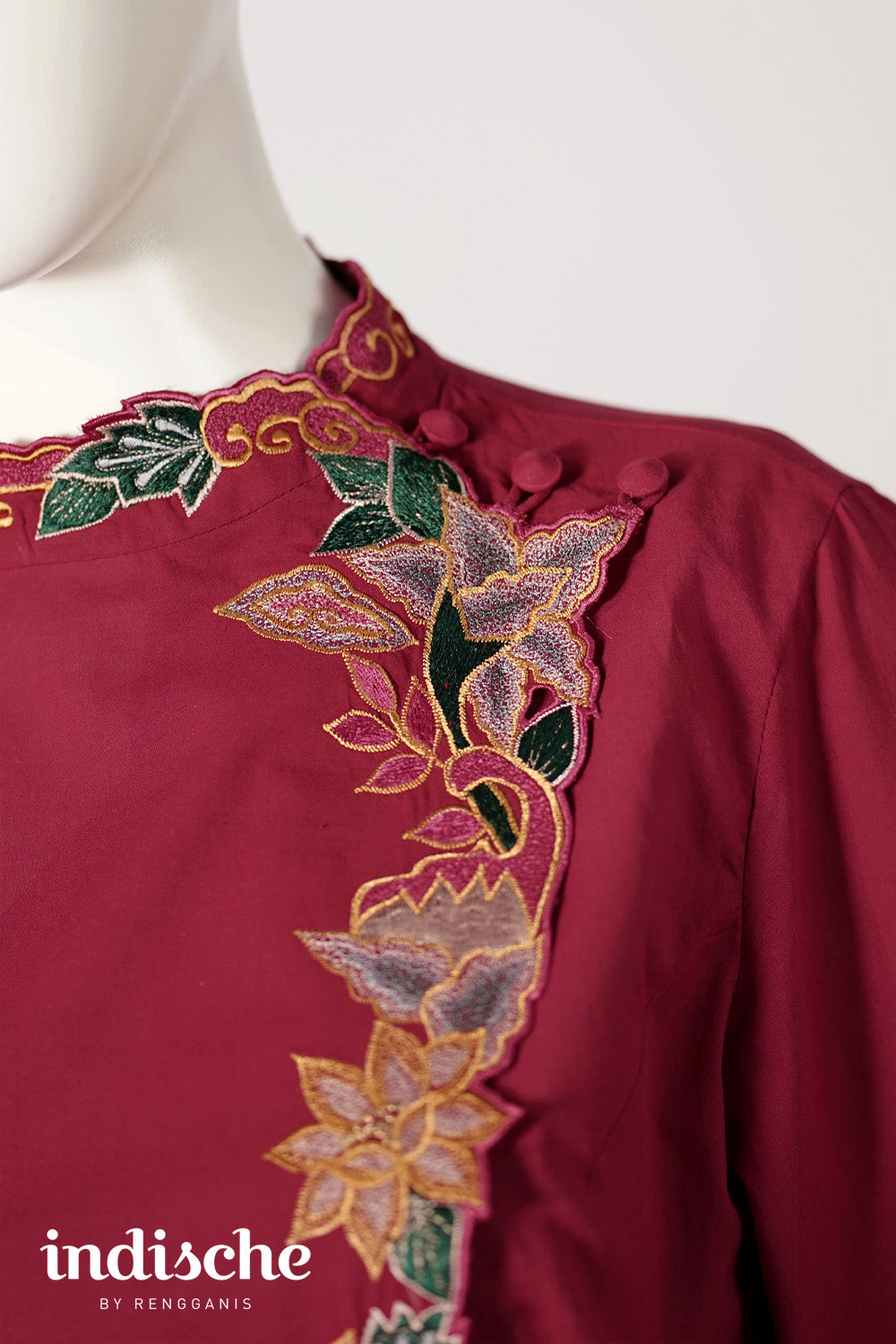 3/4 Sleeved Kebaya Beskap Peonies in Maroon