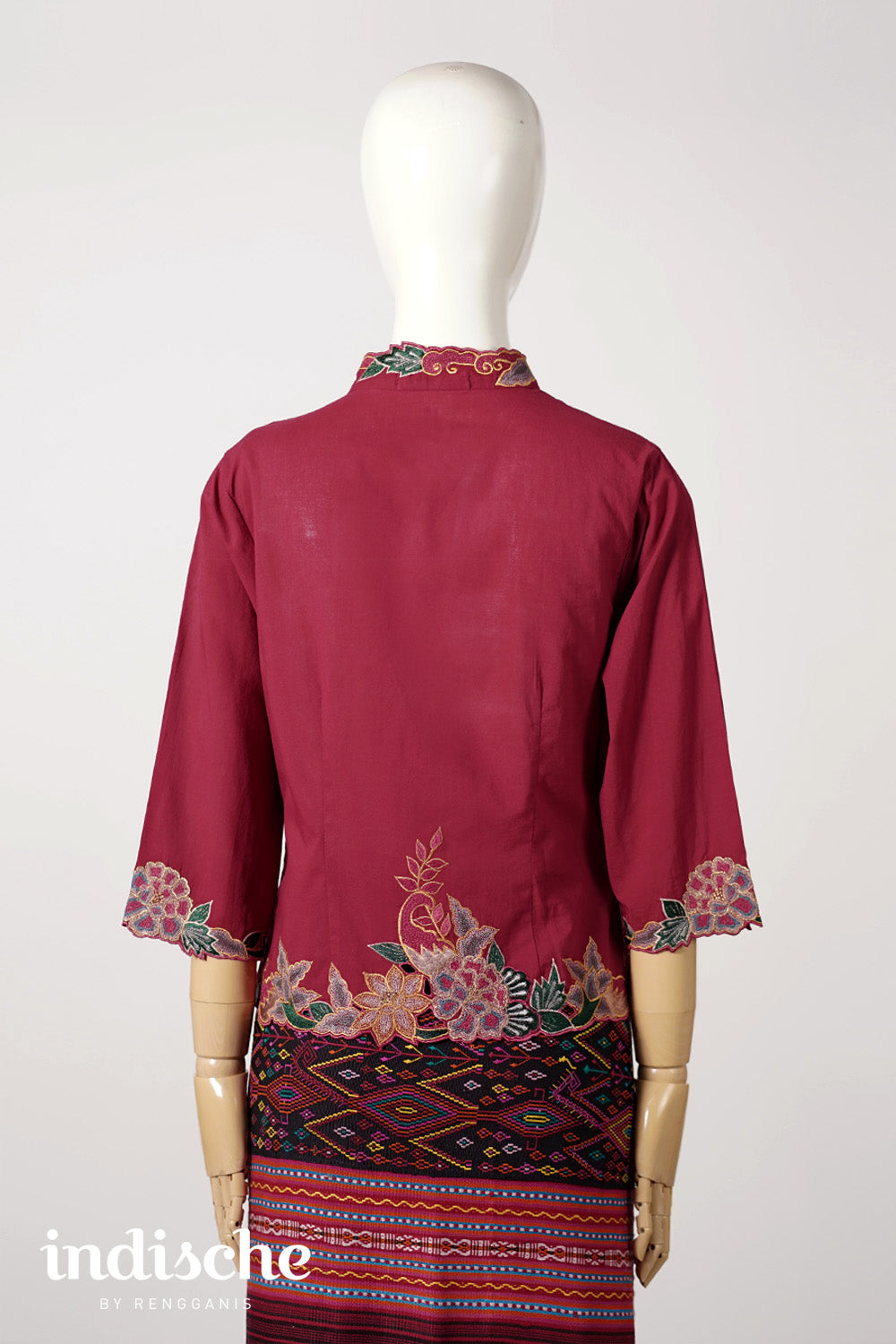 3/4 Sleeved Kebaya Beskap Peonies in Maroon