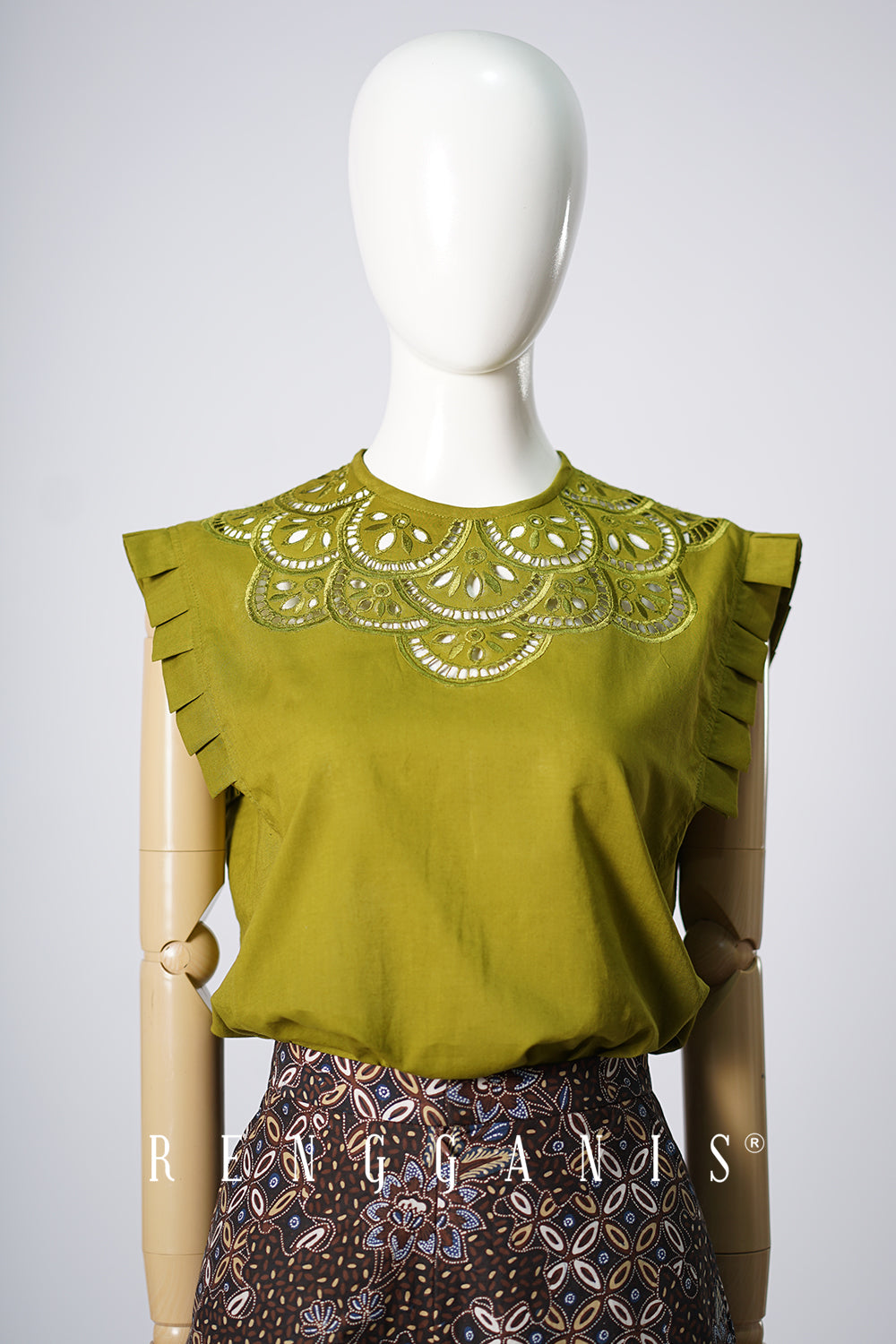 Bunga Lawang Ruffled Top in Olive Green