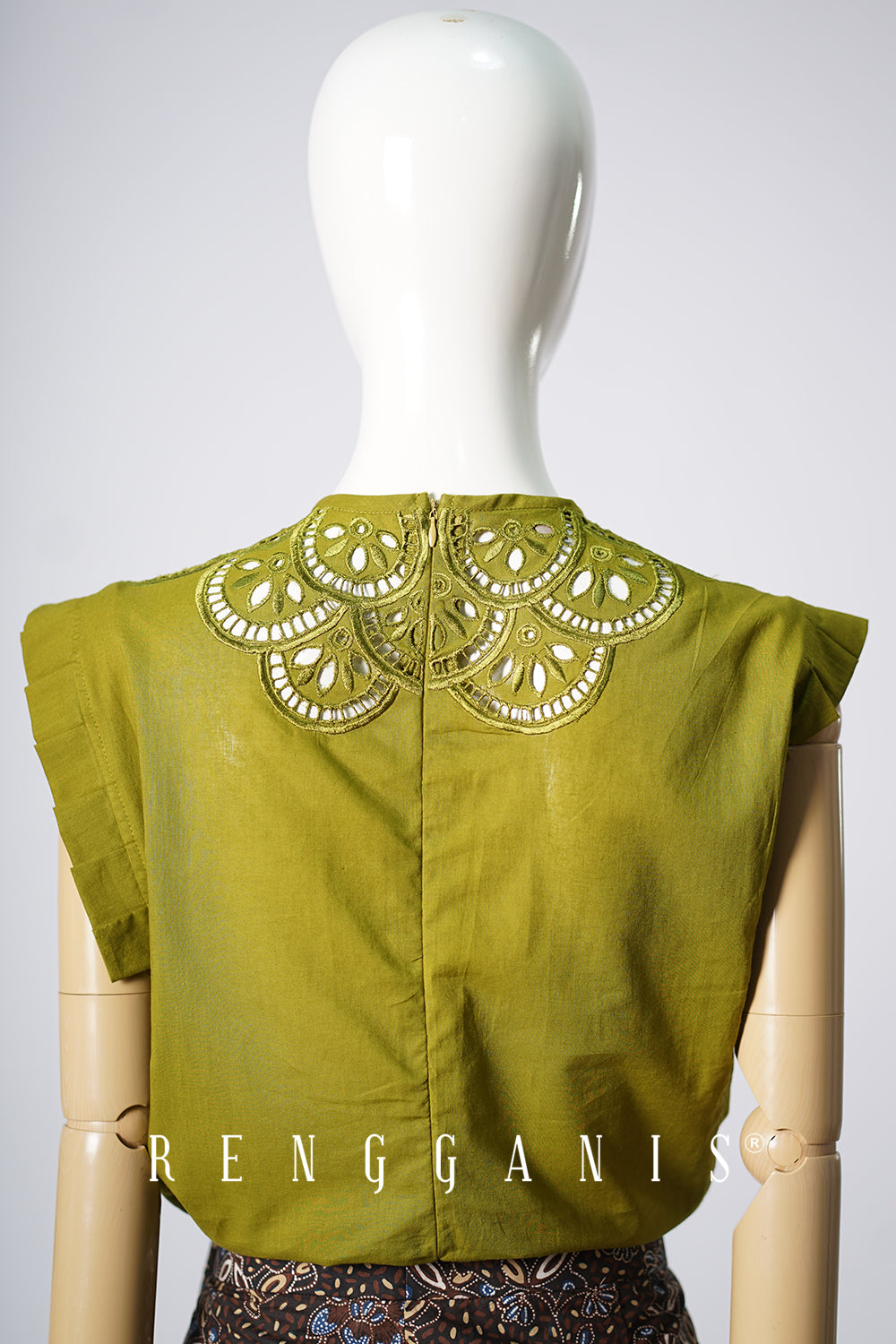 Bunga Lawang Ruffled Top in Olive Green