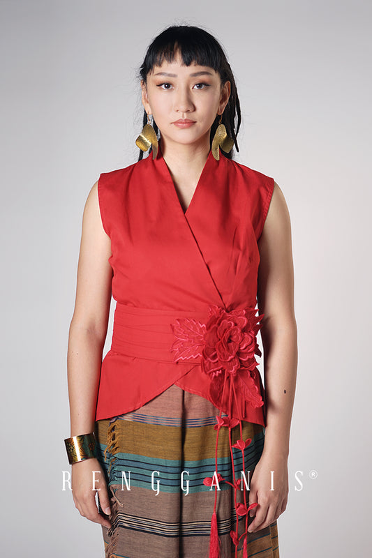 Kimono Top Dhitri with Bouquet Obi Belt in Red