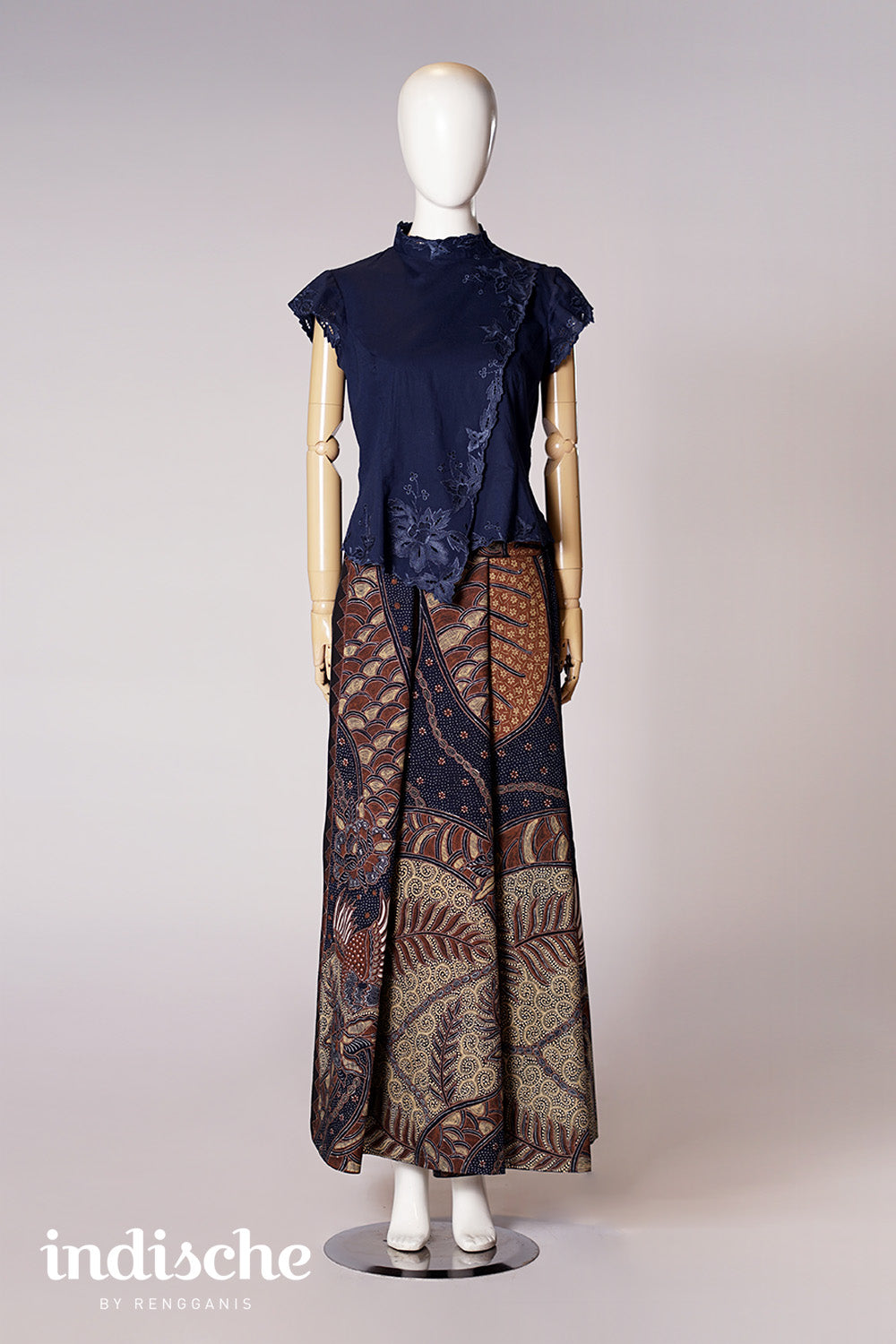 Cap Sleeved Kebaya Beskap in Navy Blue