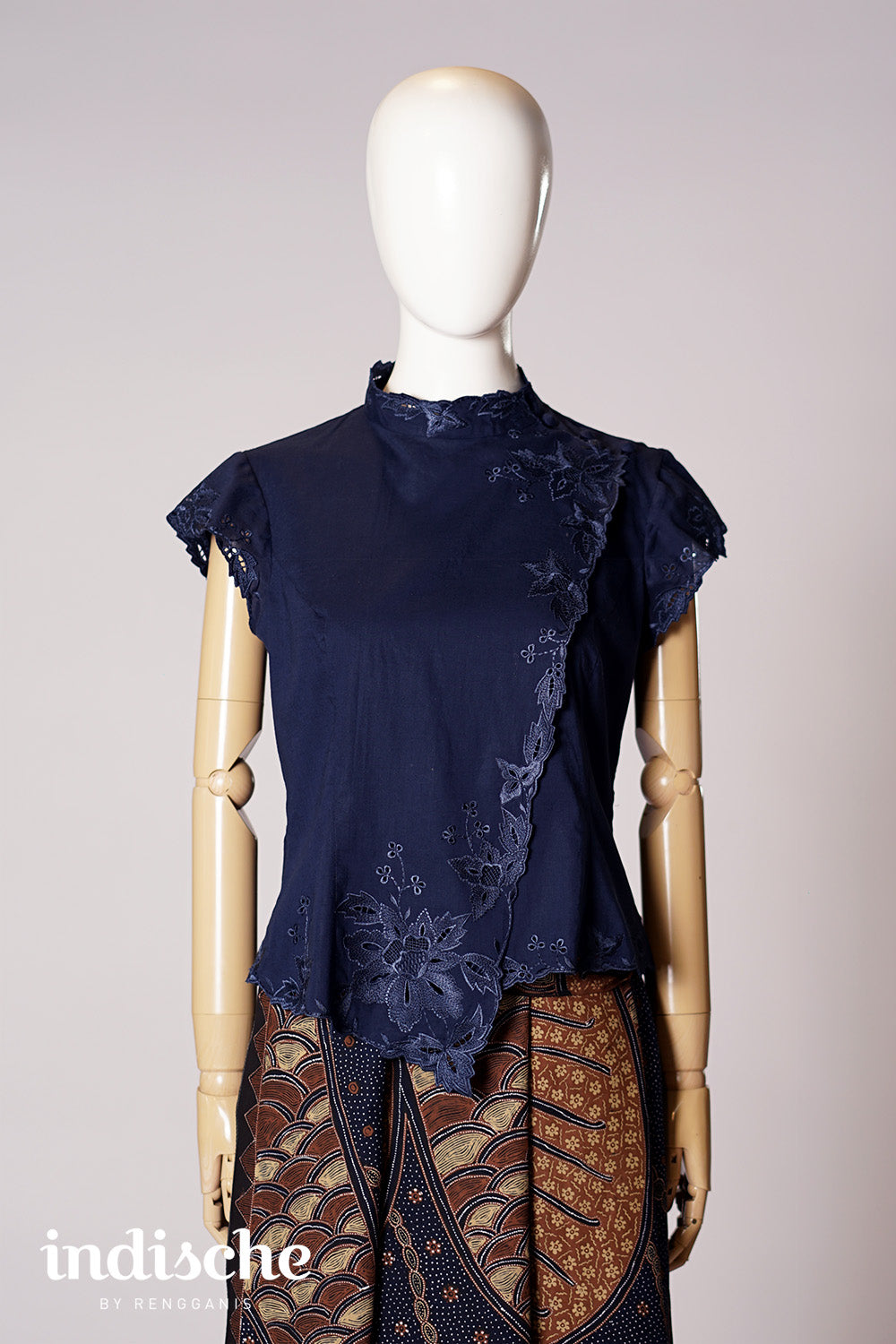Cap Sleeved Kebaya Beskap in Navy Blue