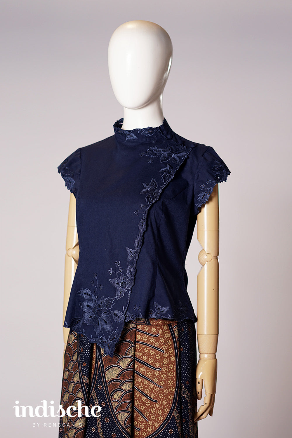 Cap Sleeved Kebaya Beskap in Navy Blue
