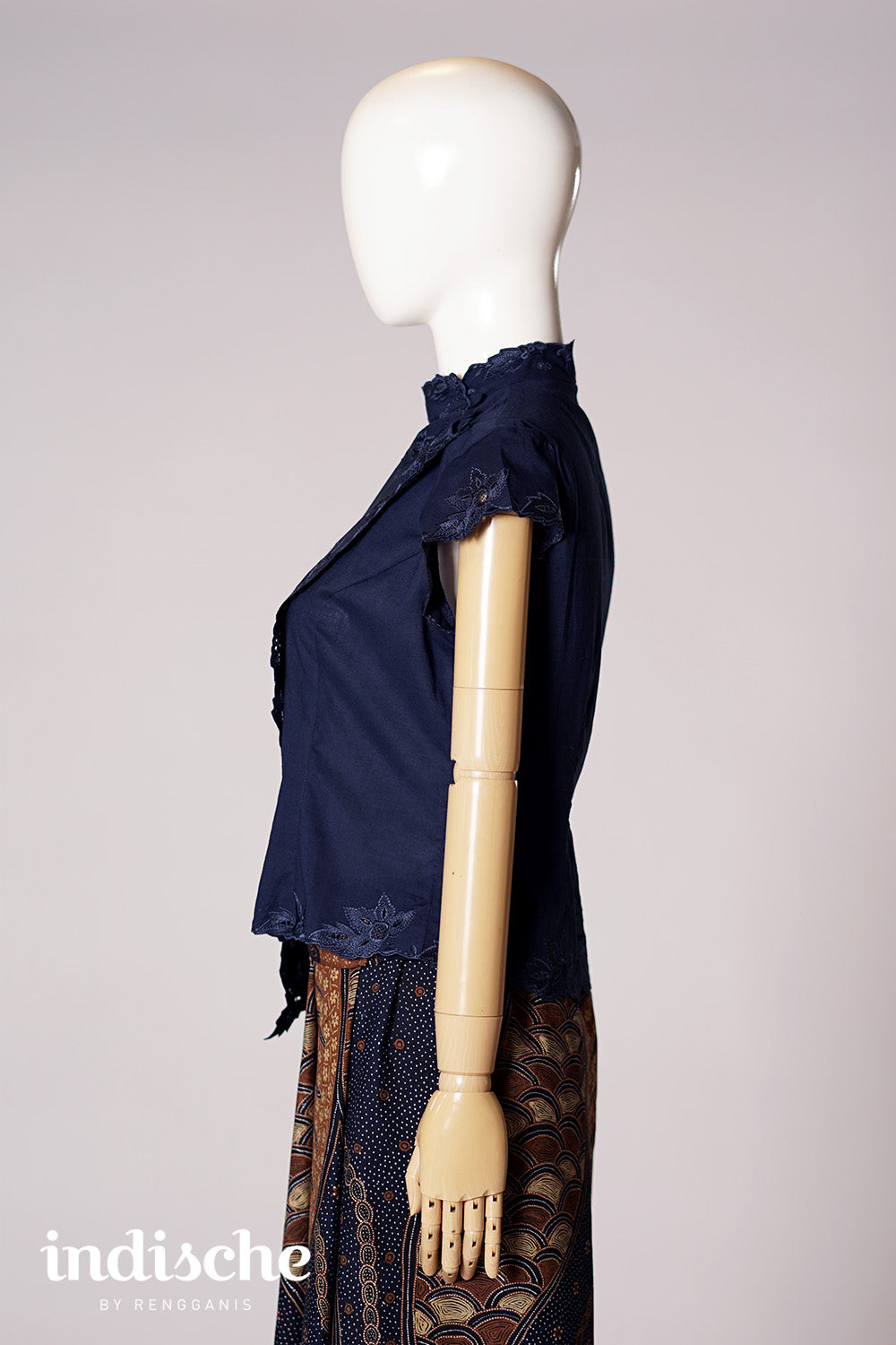 Cap Sleeved Kebaya Beskap in Navy Blue