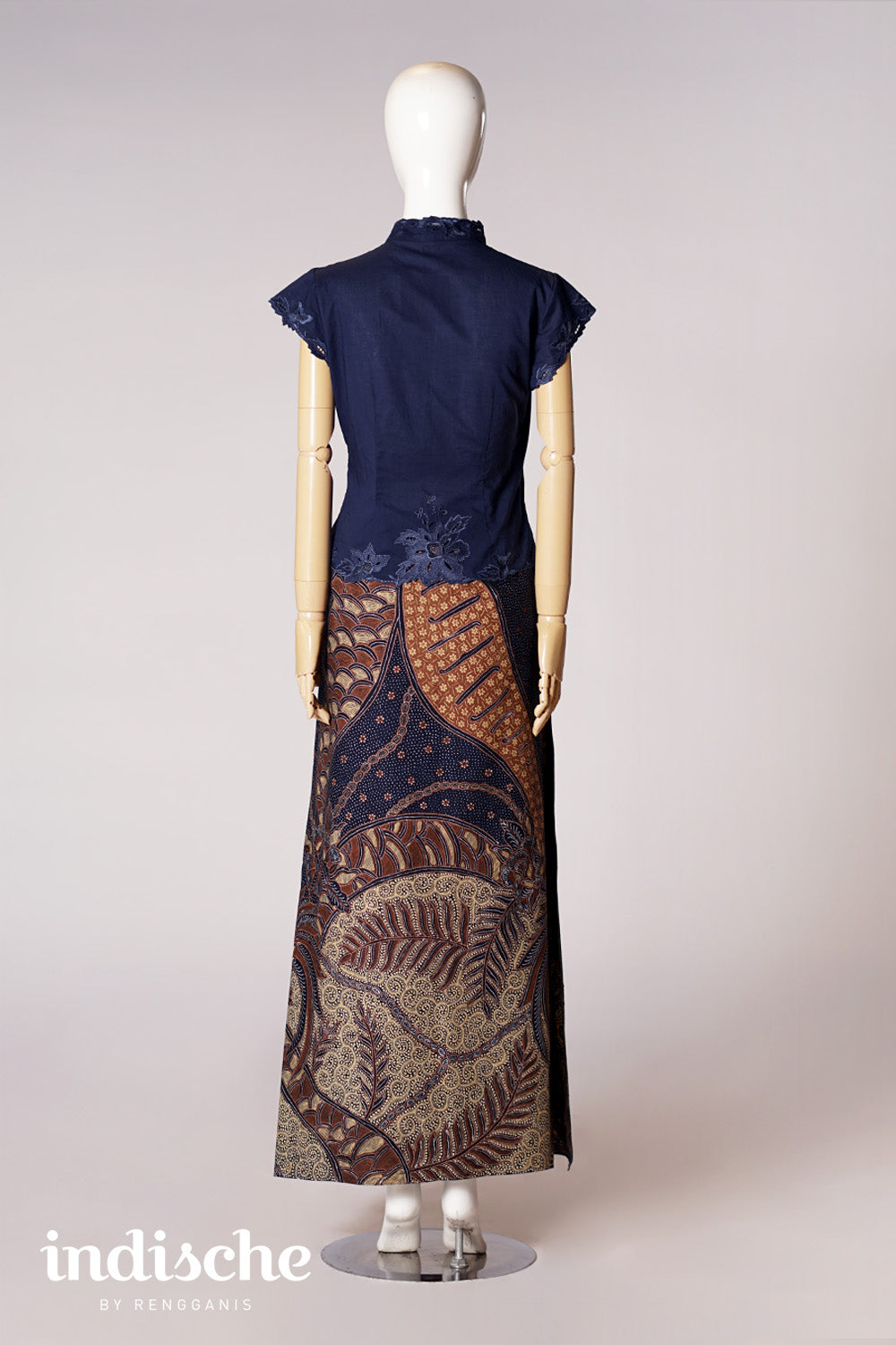 Cap Sleeved Kebaya Beskap in Navy Blue