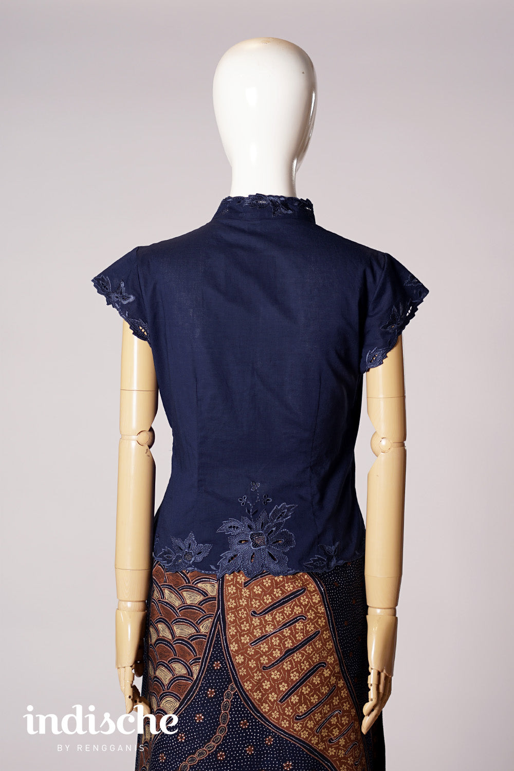 Cap Sleeved Kebaya Beskap in Navy Blue
