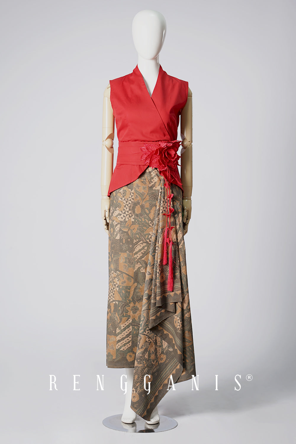 Kimono Top Dhitri with Bouquet Obi Belt in Red