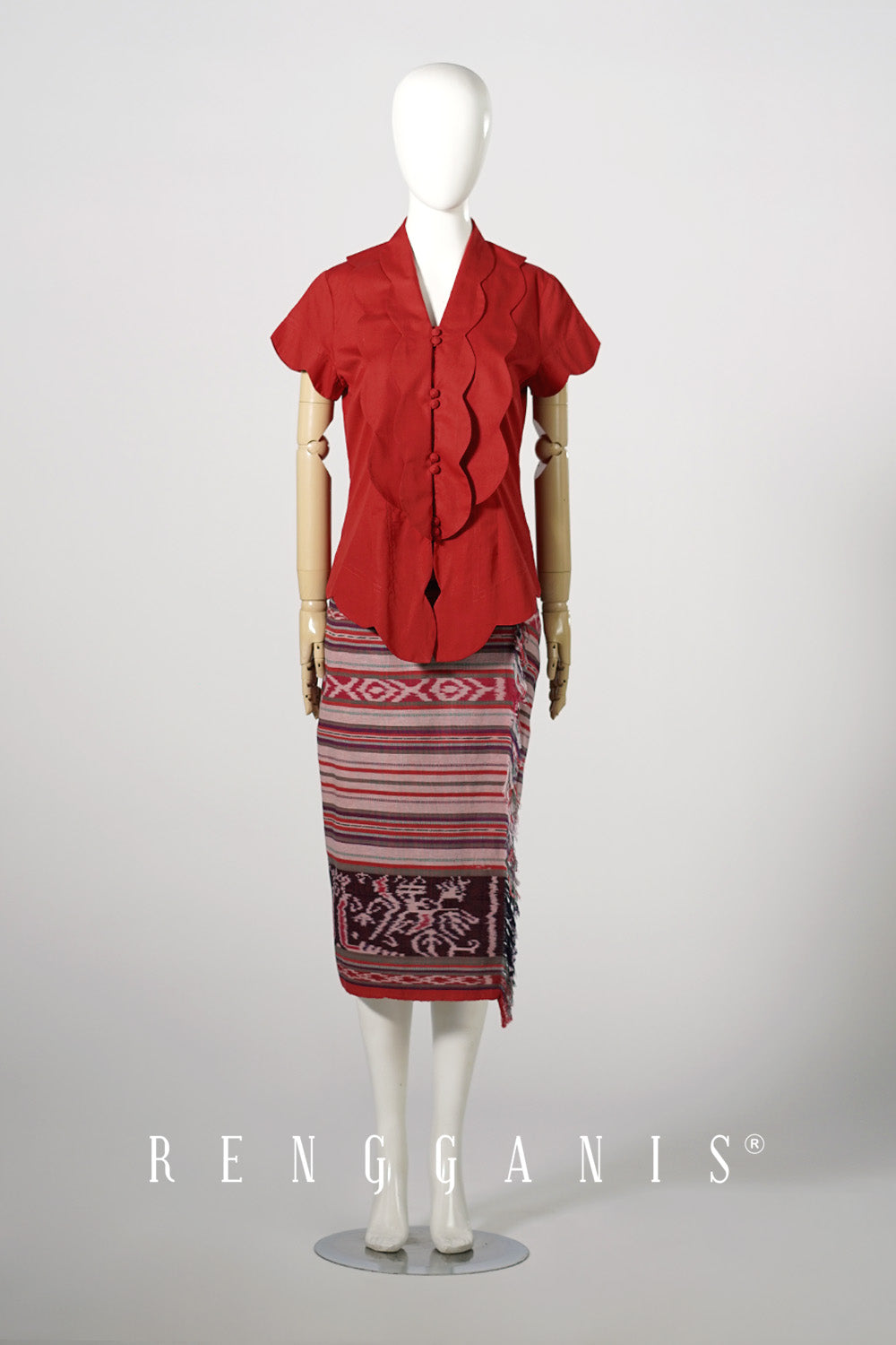 Scallop Short Sleeved Kebaya in Red