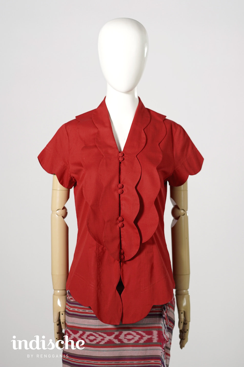 Scallop Short Sleeved Kebaya in Red