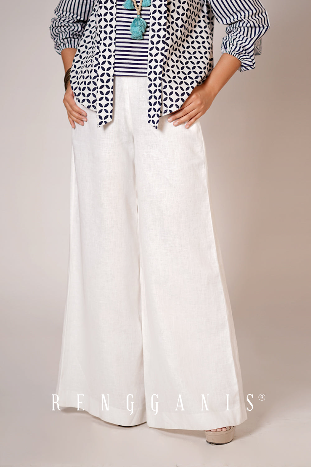 Linen Palazzo Pants in White