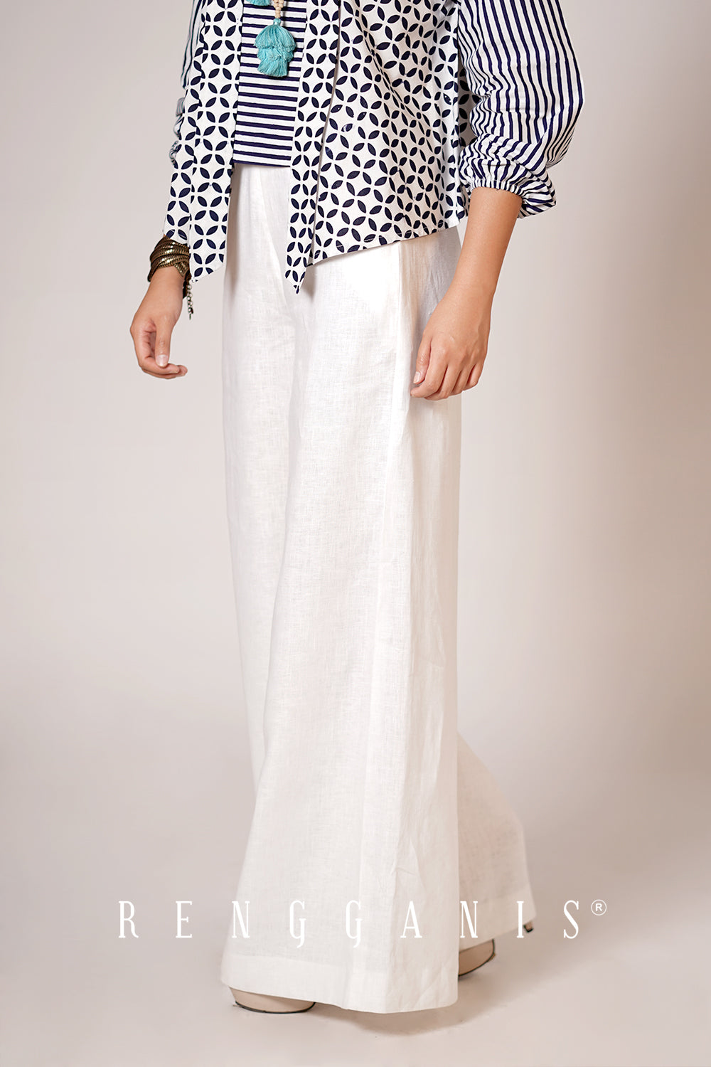 Linen Palazzo Pants in White