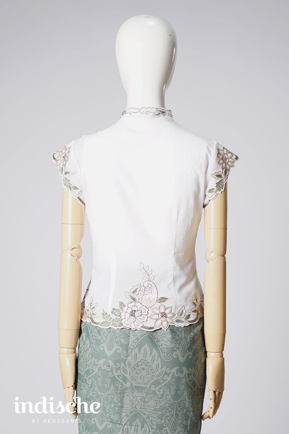 Cap Sleeved Kebaya Beskap Peonies in White