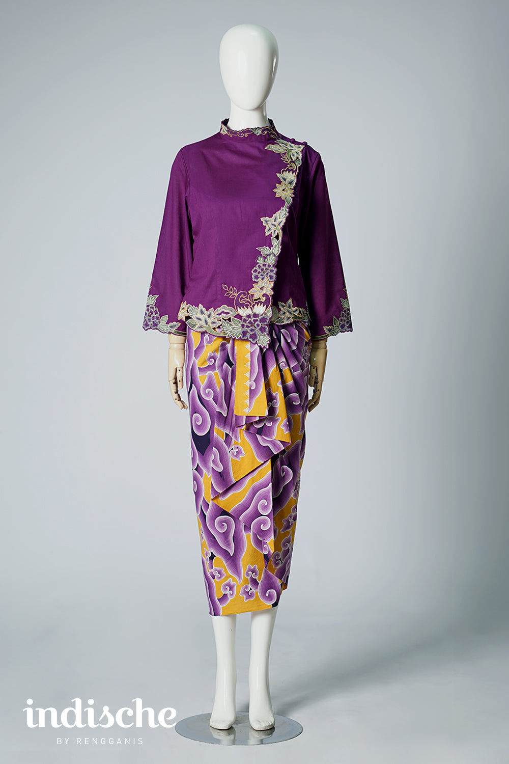 Long Sleeved Kebaya Beskap Peonies in Dark Purple